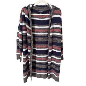 Evelyn Taylor Cardigan Duster Plus Size 3X Striped Hooded Open Sweater Cozy Knit